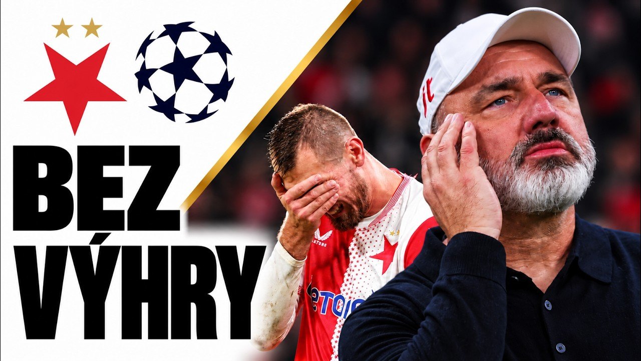 Jindřich Trpišovský a hráč Slavie v náhledové koláži k videu o Slavii v Lize mistrů.